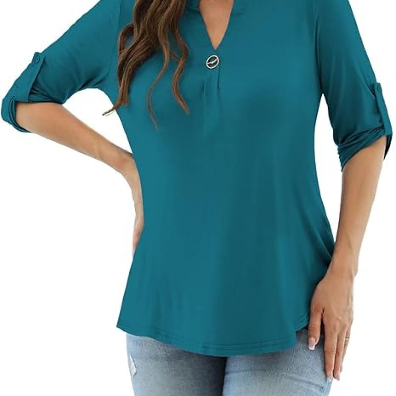 Womens Tops Dressy Casual 3/4 Sleeve Shirts Tunic Blouses Plus Size Tops for Women