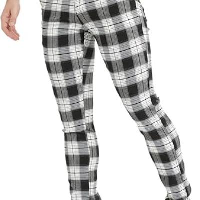 Men's Plaid Pants Skinny Dress Pants for Men Skinny Chino Pants Men