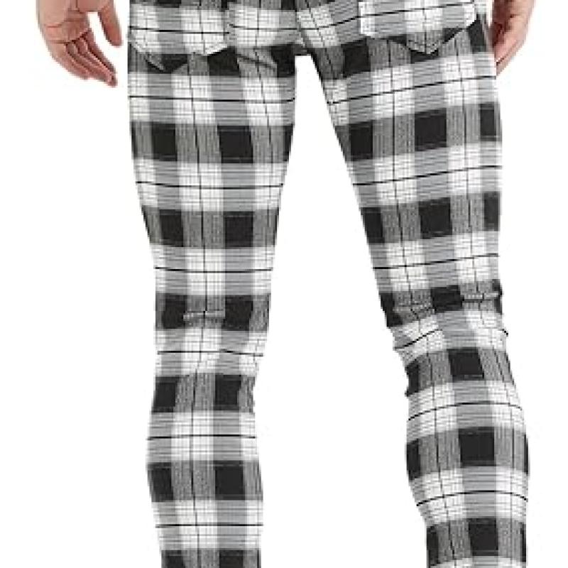 Men's Plaid Pants Skinny Dress Pants for Men Skinny Chino Pants Men