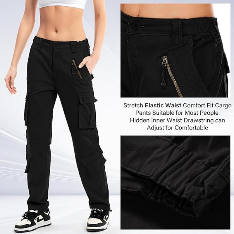 Womens Cargo Army Combat Work Pants with 8 Pockets Casual Cotton Ripstop Construction Pants