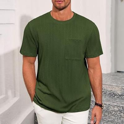 Mens Short Sleeve T-Shirts Casual Knit Texture Crewneck Pocket Tee Tops Loose Fit Summer Shirt