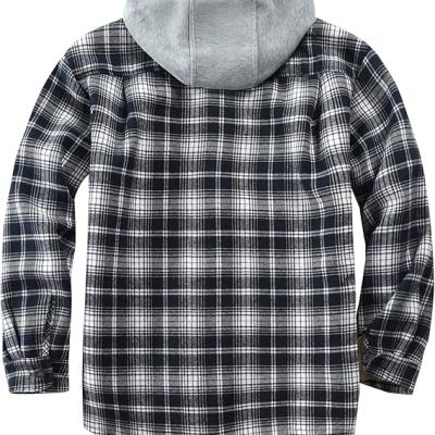 Men's Cotton Plaid Shirts Jacket Fleece Lined Flannel Shirts Sherpa Button Down Jackets with Hood for Men