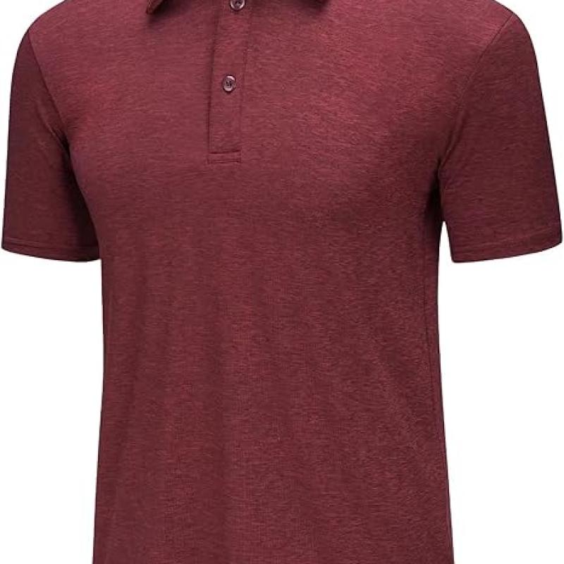 Men's Short Sleeve Polo Golf Shirts 3-Button Moisture Wicking Athletic T-Shirts Casual Collared Shirt