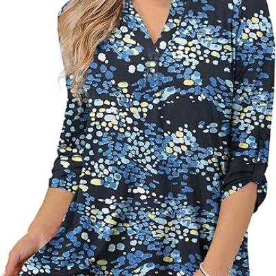 Womens Tops Dressy Casual 3/4 Sleeve Shirts Tunic Blouses Plus Size Tops for Women