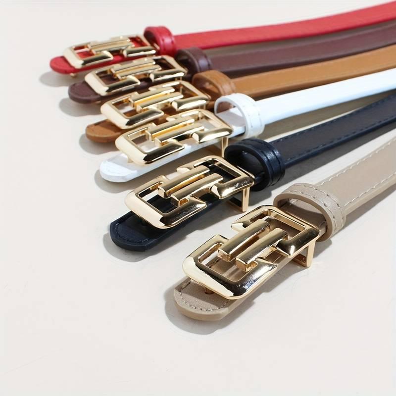 tylish Black Faux Leather Belt with Golden-Tone Metal Buckle - Unique Oval Design, Adjustable for Waist Shaping & Fashion