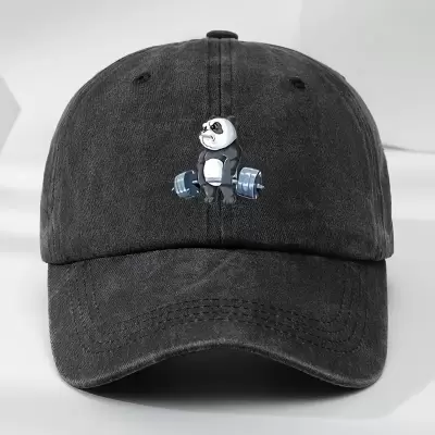 MAKEFGE Vintage Cartoon Panda Baseball Cap - Soft, Breathable Polyester, Moisture-Wicking, Classic Black Dad Hat with Cute Panda Embroidery, Panda Gifts