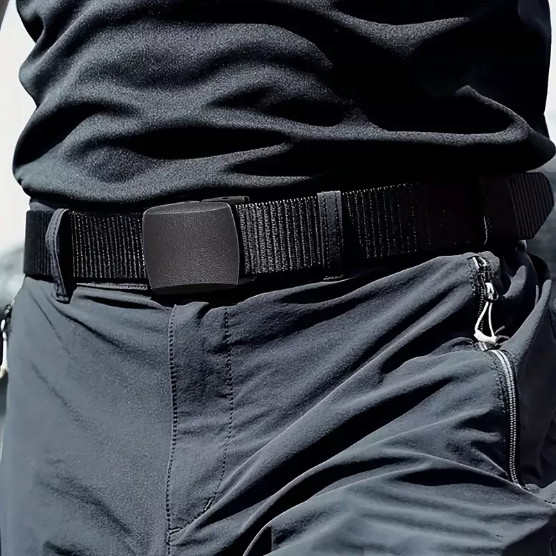 Tactical Belt with Quick-Release Plastic Buckle - Adjustable Durable Black Fabric Belt for Outdoor Training & Casual Wear - Unisex